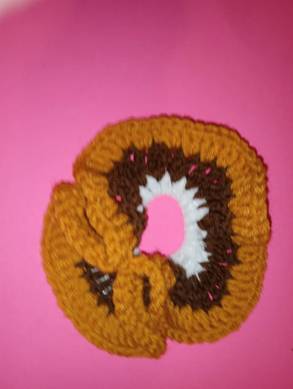 Handmade Crochet Hair Scrunchie Set - Pink, Yellow, Brown